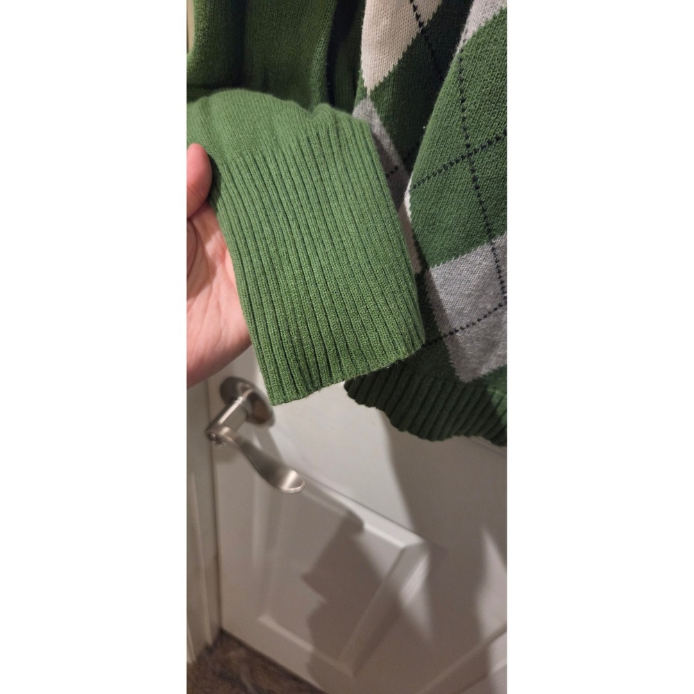 Denim & Co XL Green Argyle Cardigan 100% Cotton Preppy Grandpa Academia Sweater - Picture 6 of 7